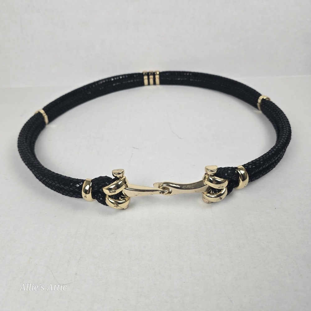 Vintage Braided Skinny Rope Belt Black Gold Adjustable Minimalist Western 34.5"